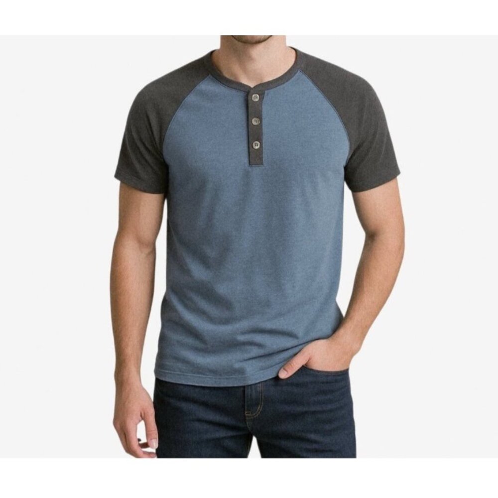 Flag & Anthem Mens Henley Raglan T-Shirt Soft Wash Blue Sz M Short Sleeve NWT